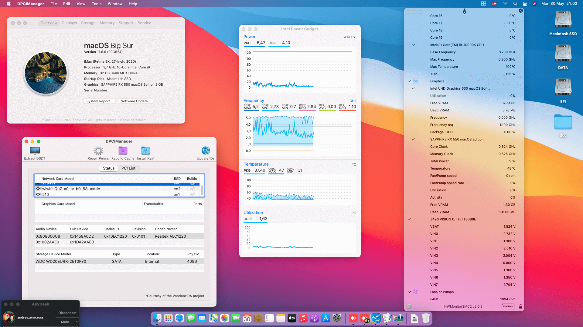 Success Hackintosh macOS Big Sur 11.6.6 Build 20G624 in Gigabyte Z490 Vision D + Intel Core i9 10900K + Sapphire RX 550
